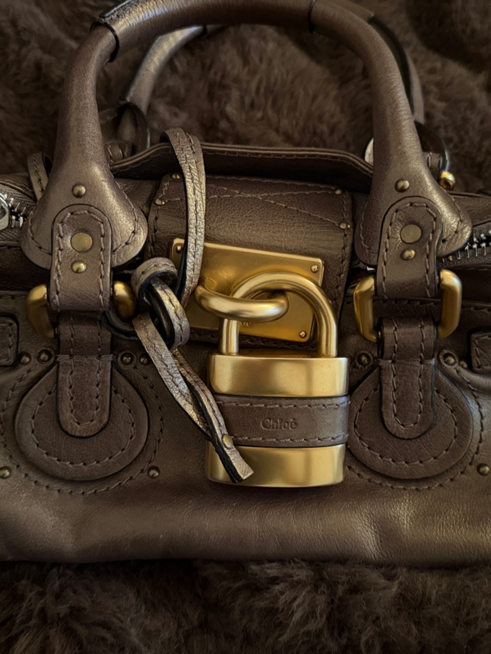 Chloe Brown Leather Small Paddington Satchel with Gold Hardware